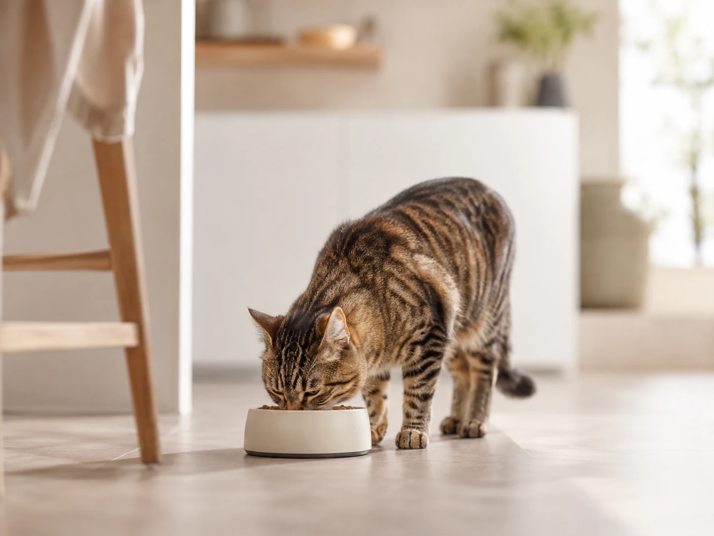 Cat feeding scene for digestive health nutrition